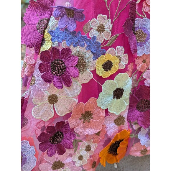 DALIA MACPHEE Lace Embroidered 3D Pink Floral Appliqué Maxi Dress Gown D2020 Med - Picture 14 of 15